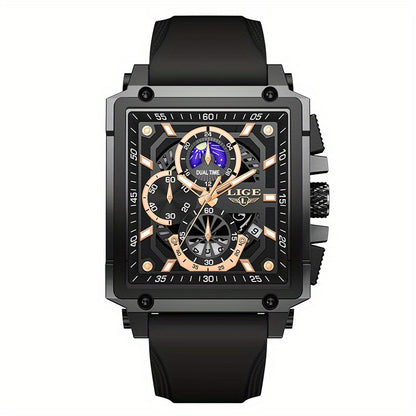 Orologio da polso LIGE da uomo, di lusso, impermeabile, al quarzo, quadrato, da uomo/donna, con data, sportivo, in silicone