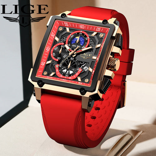 Orologio da polso LIGE da uomo, di lusso, impermeabile, al quarzo, quadrato, da uomo/donna, con data, sportivo, in silicone