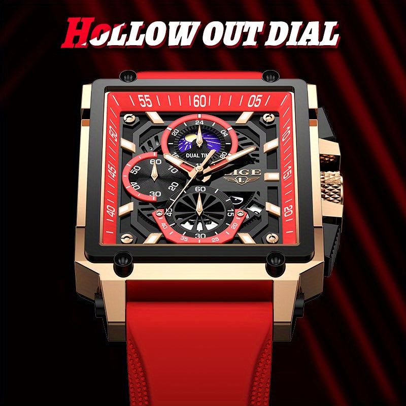 Orologio da polso LIGE da uomo, di lusso, impermeabile, al quarzo, quadrato, da uomo/donna, con data, sportivo, in silicone