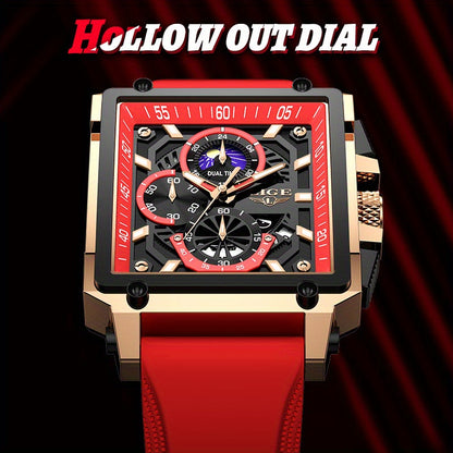 Orologio da polso LIGE da uomo, di lusso, impermeabile, al quarzo, quadrato, da uomo/donna, con data, sportivo, in silicone