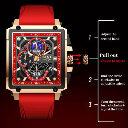 Orologio da polso LIGE da uomo, di lusso, impermeabile, al quarzo, quadrato, da uomo/donna, con data, sportivo, in silicone