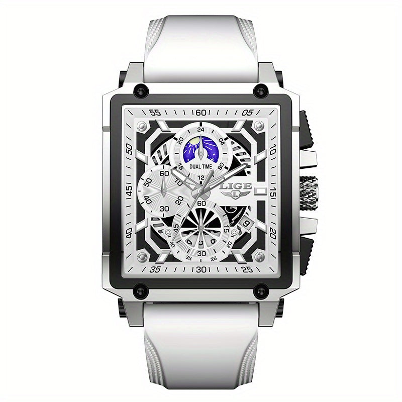 Orologio da polso LIGE da uomo, di lusso, impermeabile, al quarzo, quadrato, da uomo/donna, con data, sportivo, in silicone