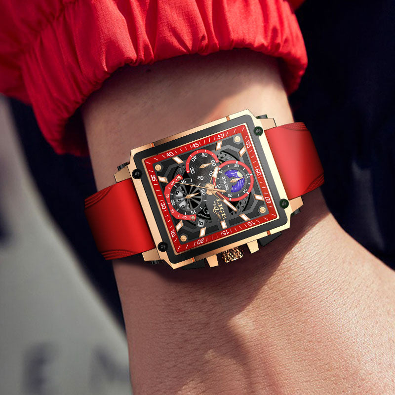 Orologio da polso LIGE da uomo, di lusso, impermeabile, al quarzo, quadrato, da uomo/donna, con data, sportivo, in silicone