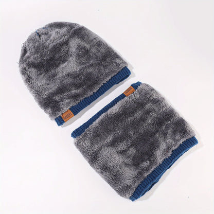 Set invernale in maglia acrilica da 3 pezzi per uomo, tema supereroe, leggero cappello a visiera con pizzo, guanti elastici, calzamaglia con chiusura a scatto, lavabile a mano - Accessori versatili per il giorno della neve