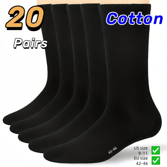 20 Paia di Calzini da Uomo di Grande Taglia per Affari Casual - 9-12, Nero Solido, Comodi e Durevoli, Perfetti per Ufficio, Incontri, Feste e Abbigliamento Casual, Calzini da Ufficio | Design Classico dei Calzini | Calzini Durevoli