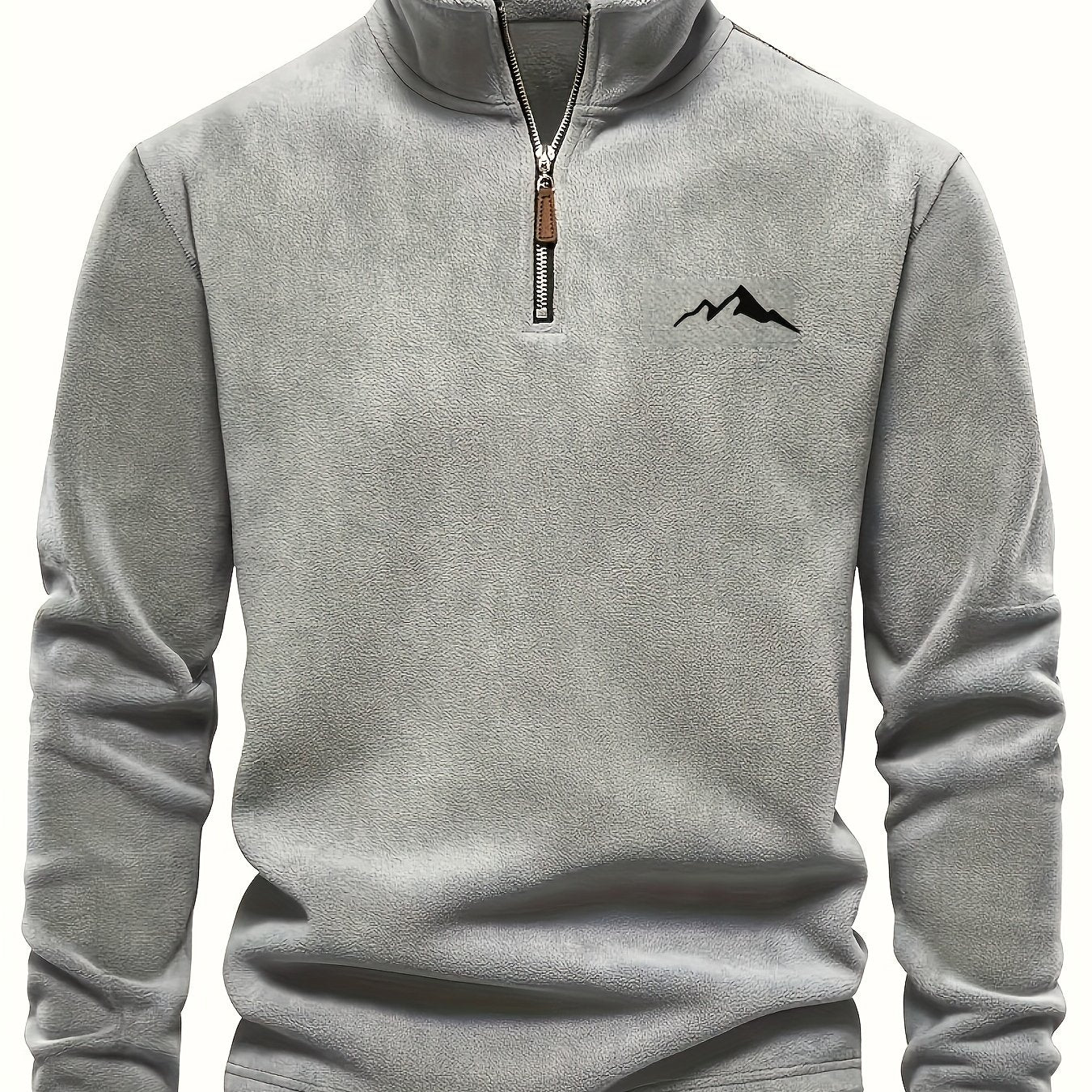 Pullover da uomo alla moda, piccolo, con ricamo montano, autunno/inverno, nuovo modello elegante con colletto alla coreana, maniche lunghe, tessuto a maglia e spessa fodera in pile.