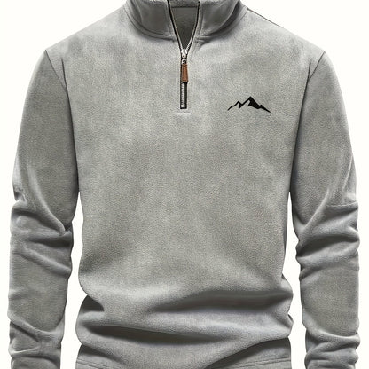 Pullover da uomo alla moda, piccolo, con ricamo montano, autunno/inverno, nuovo modello elegante con colletto alla coreana, maniche lunghe, tessuto a maglia e spessa fodera in pile.