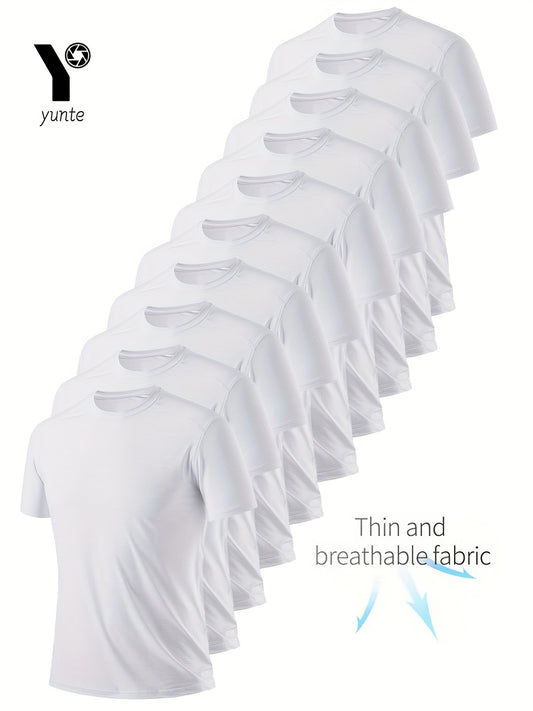 10pz YUNTÉ Magliette Ultra-Leggere ad Asciugatura Rapida da Uomo in Nero & Bianco - Tessuto Traspirante e Assorbente per il Sudore per Palestra, Corsa & Fitness | Top a Maniche Corte e Girocollo Confortevoli per Allenamento Sportivo