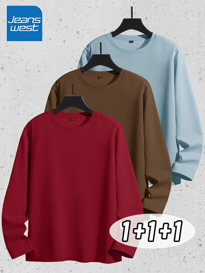 Linea Uomo+ Classic - Jeanswest Maglietta Uomo a Manica Lunga in Puro Cotone