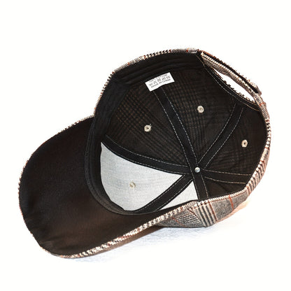 1pz Cappellino da Baseball Classico a Quadri Houndstooth - Traspirante, Design Vintage a Quadri con Coulisse Regolabile, Cappello da Sole Ideale per Primavera & Autunno, Disponibile in Grigio/Bianco, Marrone/Beige, Grigio Scuro/Nero