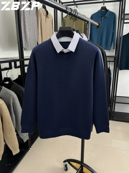 ZBZP Autunno e Inverno Maglione Spesso a Due Pezzi per Uomo con Colletto Camicia, Realizzato in 500 Grammi di Misto Velluto, Un Maglione a Maglia per Abbigliamento Maschile.