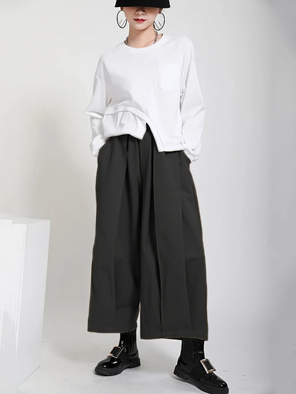 Pantaloni da donna a vita alta e gamba larga - Eleganti pantaloni a gamba dritta con texture liscia, pantaloni per tutte le stagioni, per tutti i giorni e formali da donna - Ufficio, festa, outfit casual - Tessuto non elasticizzato di facile manutenzione,