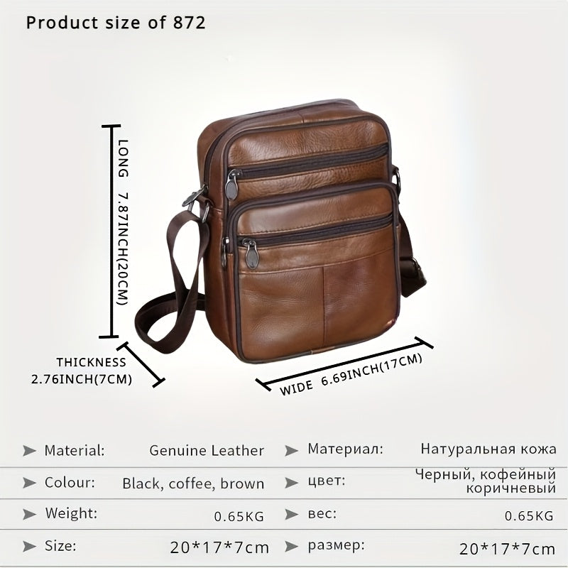Linea Classic- Borsa a tracolla in vera pelle per uomo - Grande capacità, pelle bovina di alta qualità, marsupio marrone con texture