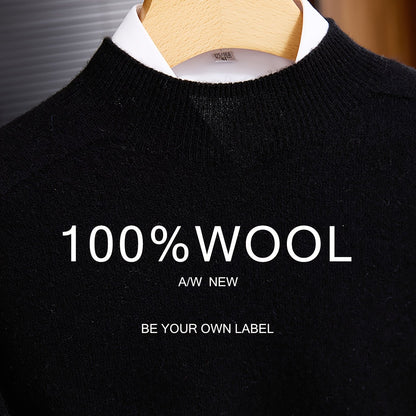 Maglione 100% Yarn da uomo - Morbido, traspirante, leggero, con scollo a giro, maniche e orlo ribassati, stile casual business casual per l'autunno/inverno, beige, perfetto per strati o outfit standalone, maglione a maniche corte, maglia