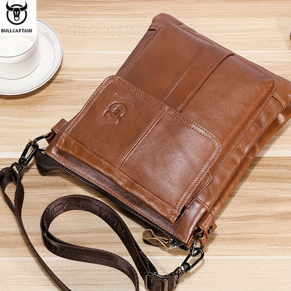 Linea Uomo+ Classic - BULLCAPTAIN Borsa A Tracolla In Vera Pelle Da Uomo, Borsa Di Grande Capacità Multifunzionale In Pelle Bovina Di Alta Qualità