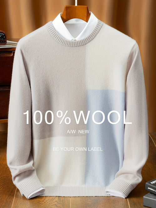 Maglione da uomo 100% filato - Pullover invernale caldo e spesso con maglia, motivo a scacchi, polsini e orlo a costine, tessuto morbido e confortevole, abbigliamento casual e semi-formale, versatile per abbigliamento casual, design elegante e funzionale,