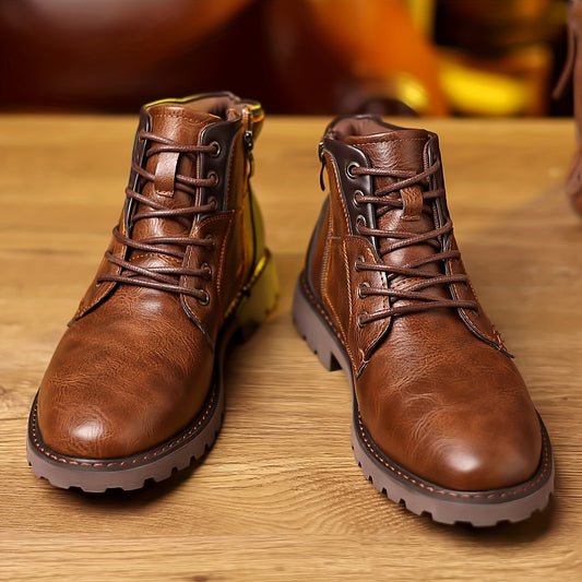 Stivali Stringati Da Uomo, Scarpe Da Passeggio Casual Con Cerniere, Stivali Ispirati Agli Stivali Di Servizio