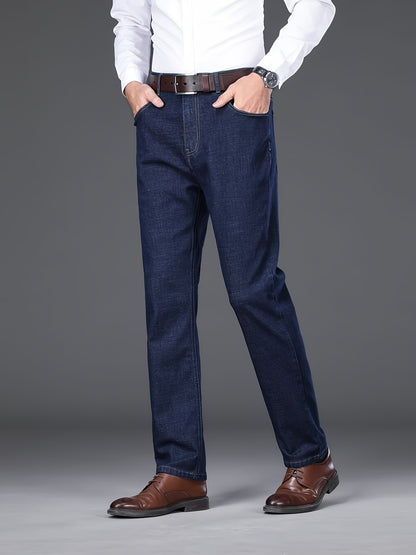Pantaloni da lavoro pesanti da uomo - Denim finto non elasticizzato per tutte le stagioni con design classico a cinque tasche, aspetto lavato blu scuro per l'uso quotidiano e formale - Pantaloni casual resistenti per uomo, abbigliamento versatile, taglio