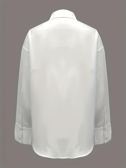 Stile Senza Sforzo, Camicia Bianca Elegante da Donna con Tasca - Manica Lunga, Colletto con Bottoni, Poliestere Non Elasticizzato - Lavabile in Lavatrice