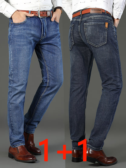 Pantaloni Denim Uomo Autunno/Inverno 2025, Gamba Dritta e Larga in Tessuto Elasticizzato - Set Due Pezzi Casual Business Leggero di Maggior Successo