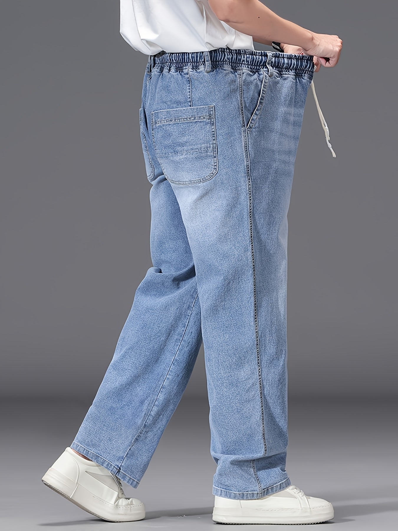 Linea - Jeans azzurri leggeri da uomo, taglia grande, con vita elastica, stile casual, comodi