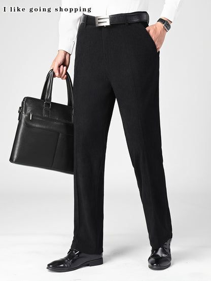 3 pezzi Pantaloni Eleganti da Uomo in Velluto a Coste - Casual Business Leggero, Semi-Formale, Tinta Unita, Vestibilità Regolare, Comfort per Tutte le Stagioni, Marrone, Blu Navy, Perfetti per Ufficio o Abbigliamento Casual, Abbigliamento da Ufficio|Aspet
