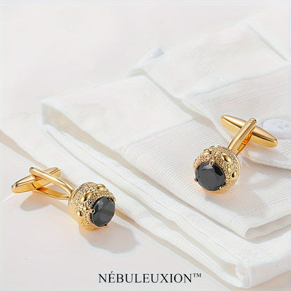 2pz Miglior Regalo e Set di Gemelli di Lusso Leggero Premium con Zirconia Nera | Gemelli da Camicia Francese | Gemelli per Matrimonio/Banchetto/Cerimonia/Affari