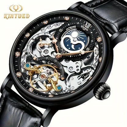 KINYUDE - Orologio meccanico automatico a doppia faccia con scheletro, due zone orarie, orologio impermeabile alla moda, regalo ideale, senza batteria