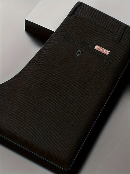Pantaloni Eleganti da Uomo in Velluto a Coste - 5 Colori Disponibili, Pantaloni a Gamba Dritta Business Casual & Semi-Formali, Tessuto Antivizzo per Ufficio, Matrimonio, Riunioni - Primavera/Autunno (Lavaggio a Mano/Lavaggio a Secco) - Vestibilità Matura,