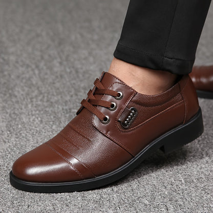 Scarpe Derby da uomo in pelle pieno fiore a tinta unita, comode suola in gomma antiscivolo, scarpe da abito casual resistenti, calzature da uomo