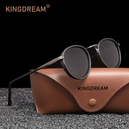 Uomo+ Heritage- Occhiali da Uomo alla Moda - Montatura Rotonda a Cerchio con Accenti Metallici Dorati, Lenti Non pz, Chiusura Magnetica e Stile Vintage per