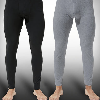 2pezzo Leggings Termici Slim-Fit da Uomo - Pantaloni Caldi Foderati in Pile per Autunno e Inverno, Tessuto Elasticizzato Comodo, Nero Solido, Perfetti per Abbigliamento Casual, Abbigliamento Invernale | Leggings Slim Fit | Vestibilità Comoda