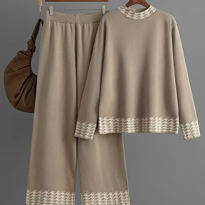 Set Donna Autunno Invernali a Vita Alta con Motivo Pied-de-Poule, Moda Femminile