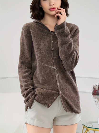 Maglione con cappuccio casual da donna in 100% lana, cardigan lavorato a maglia in lana merino tinta unita, manica lunga, vestibilità regolare, design aperto sul davanti, scelta elegante e calda per l'autunno/inverno, ultra morbido