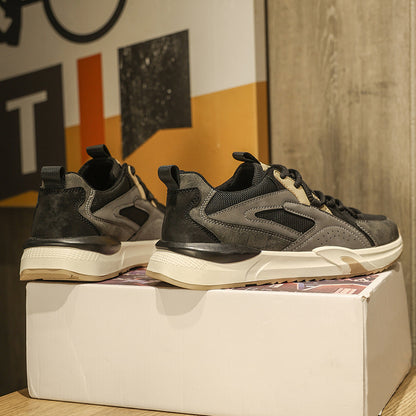 Scarpe da Ginnastica Invernali Uomo Retro di Alta Qualità - Suola Spessa e Resistente, Tomaia in PU Beige & Nero con Lacci Bassa, Ideali per Palestra o Casuale (Autunno/Inverno)