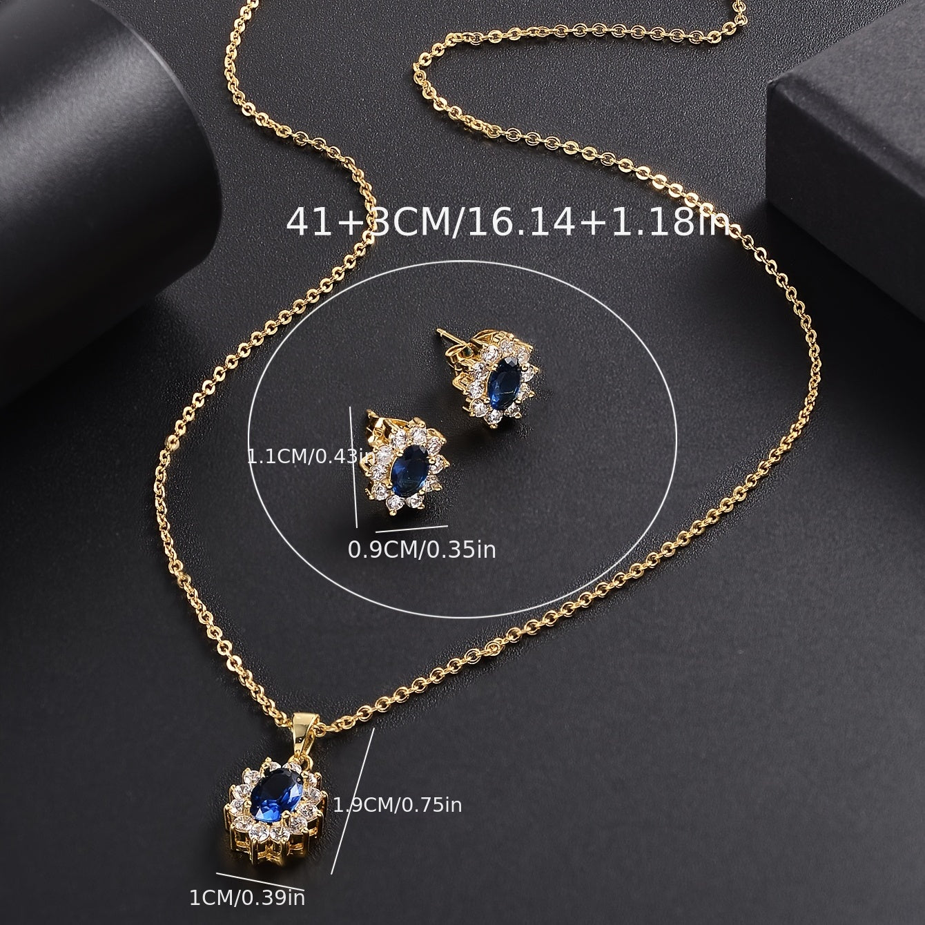 Véora - Kit di gioielli a tema girasole con zirconi lucidi taglio ovale intarsiati con collana con pendente e orecchini a bottone