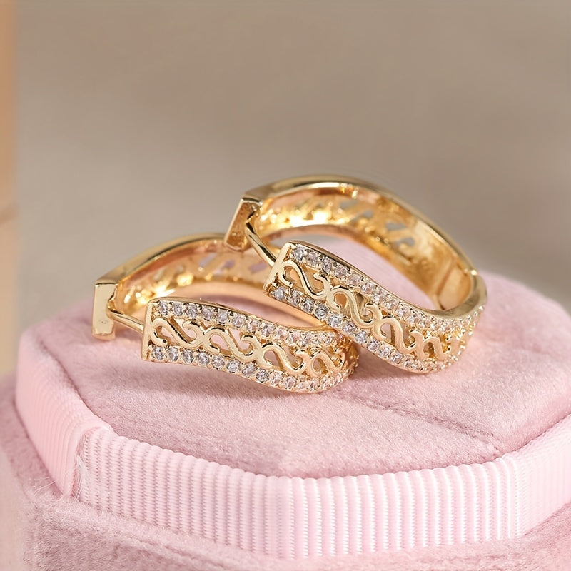 Orecchini circolari da donna in rame placcato oro con zirconi incastonati - Stile vintage bohemien, perfetti per Natale e tutte le occasioni