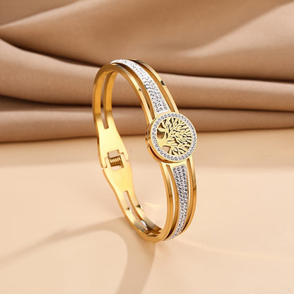 1pz Braccialetto Bangle In Acciaio Inossidabile Albero Della Vita, Braccialetto Da Uomo Di Moda
