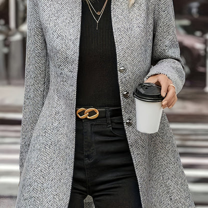 Women's Tweed Coat - Elegant, H-Silhouette Formal & Everyday Outerwear, Long Sleeve Winter Coat for Office, Parties, Casual Outfits - Non-Stretchy Mature Professional Jacket, Office Wear, Tailored Fit, Textured Fabric, Stylish Outerwear
