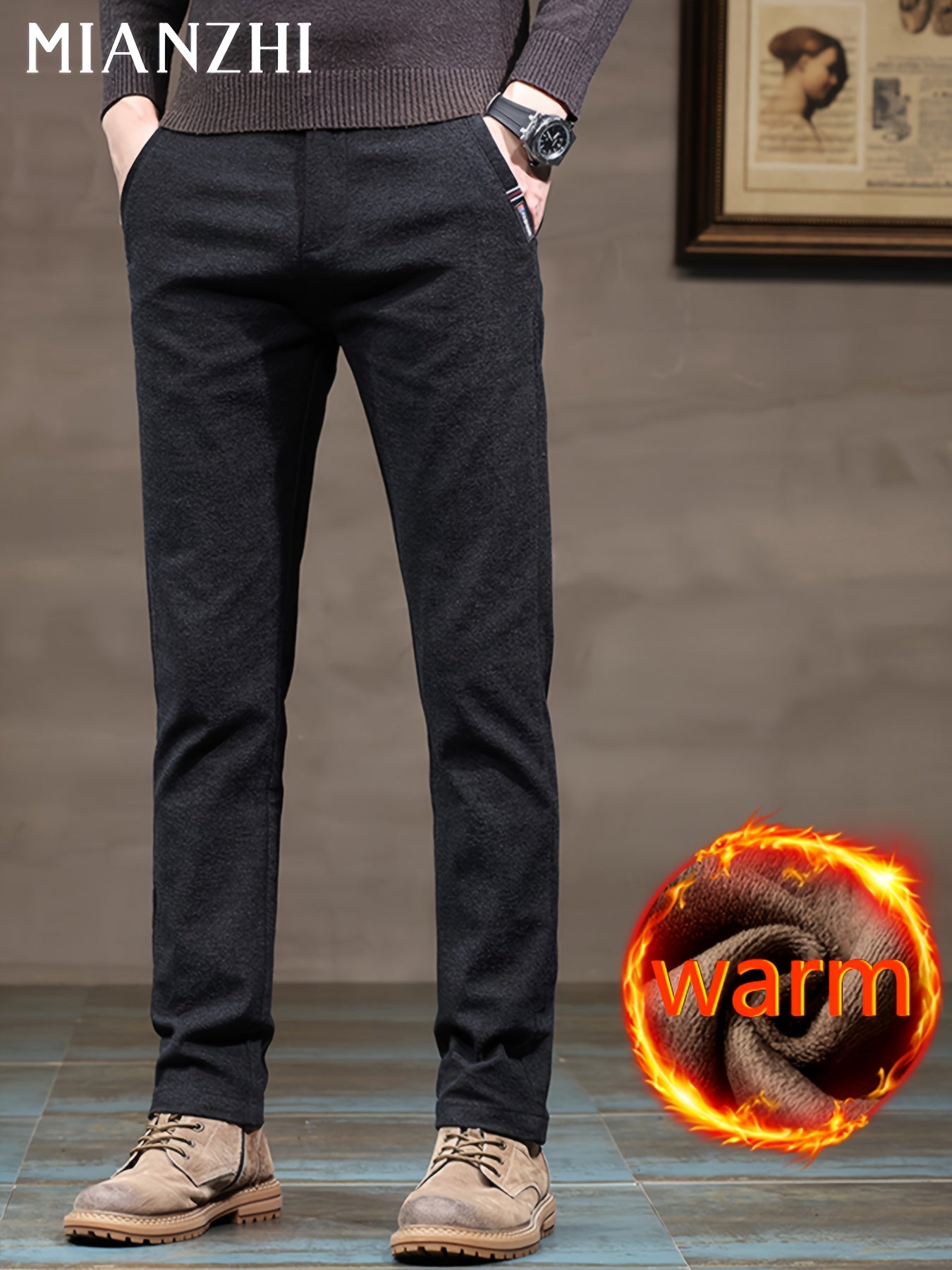 MIANZHI Pantaloni Invernali Uomo con Fodera in Peluche - Caldi e Spessori, Vita Media Cinturati per Look Casual o Formale Lavabili a Macchina Durevolissimi Ideali come Regalo (Pantalone da Lavoro Elastico alla Caviglia) Khaki di Alta Qualità Perfetti anch