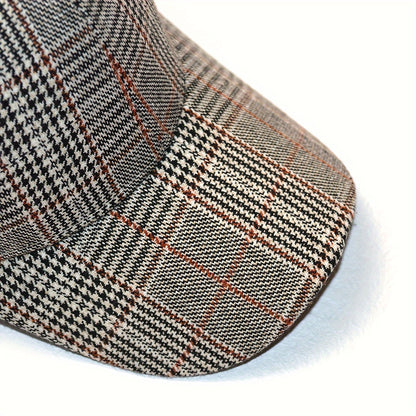 1pz Cappellino da Baseball Classico a Quadri Houndstooth - Traspirante, Design Vintage a Quadri con Coulisse Regolabile, Cappello da Sole Ideale per Primavera & Autunno, Disponibile in Grigio/Bianco, Marrone/Beige, Grigio Scuro/Nero