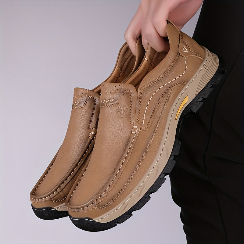 Scarpe da uomo in pelle di mucca divisa CLOHOO, comode scarpe mocassino slip-on con suola in gomma antiscivolo per camminare, calzature da uomo