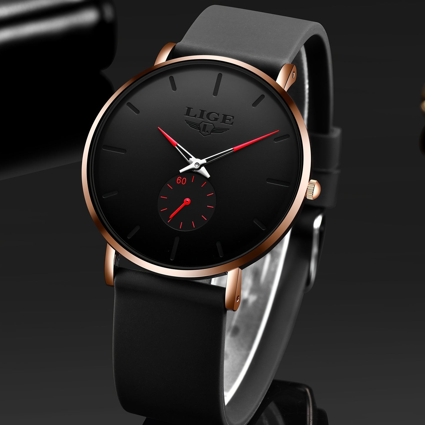 LIGE Orologio da Uomo di Lusso Sportivo Quartz - Ultra Sottile, IP68, Nero con Accenti in Tonalità Dorata, Design Semplice per Indumenti Casual e Formali, Orologio per Tutti i Giorni, Orologio Elegante