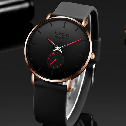 LIGE Orologio da Uomo di Lusso Sportivo Quartz - Ultra Sottile, IP68, Nero con Accenti in Tonalità Dorata, Design Semplice per Indumenti Casual e Formali, Orologio per Tutti i Giorni, Orologio Elegante