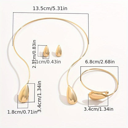 4 Pezzi Set di Orecchini a Goccia Eleganti Geometrici Lucidi, Bracciale e Collana per Donne