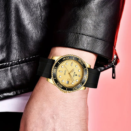 Orologio Meccanico da Uomo RUIQI con Quadrante Luminoso che Brilla al Buio, Faccia Girevole & Display Analogico, Movimento Automatico, Cassa in Tono Oro e Cinturino Nero, Multi-Quadranti per Sport ed Abbigliamento Casual, Elegante orologio analogico di lu