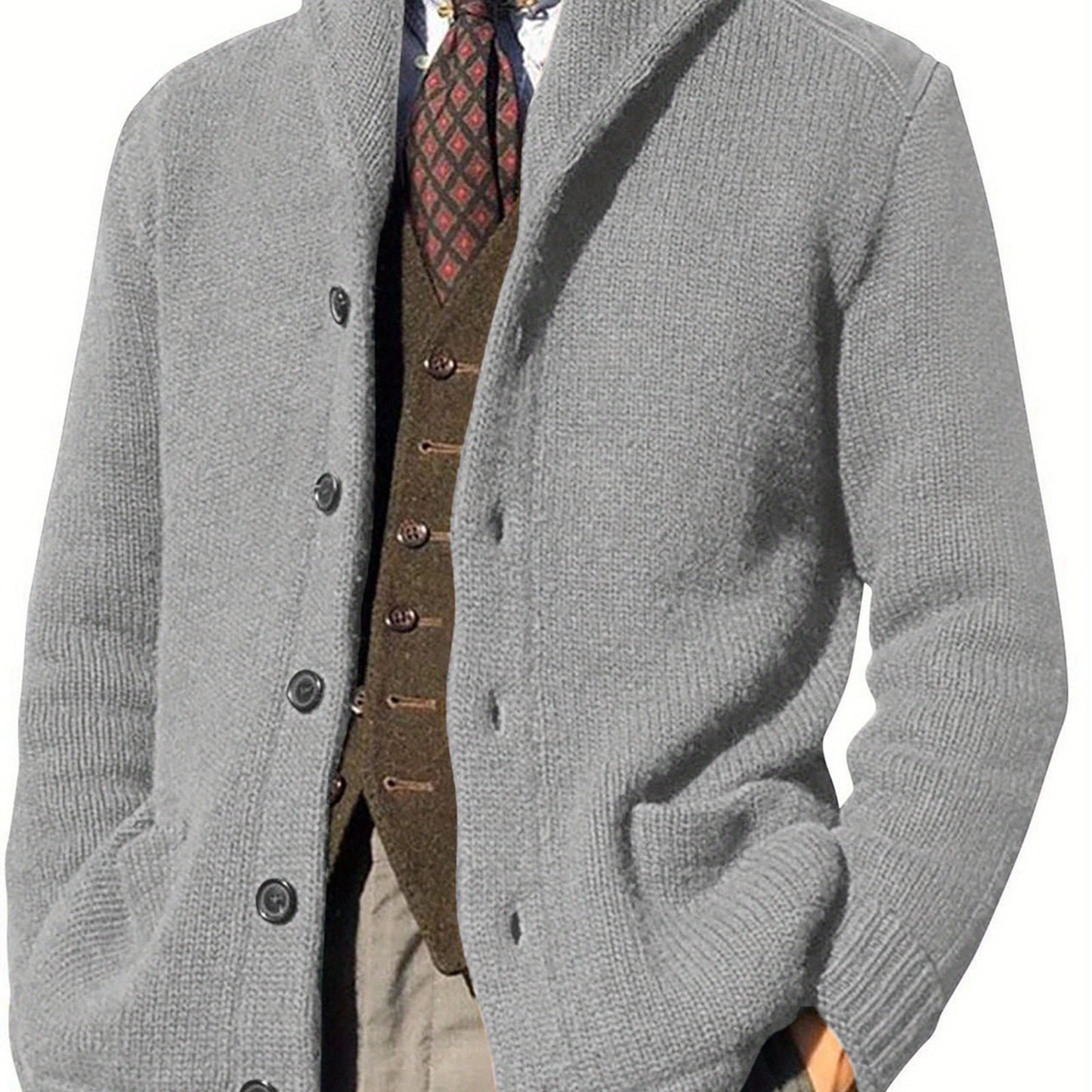 Maglione Uomo ZBZP Marrone con Bottoni - Cappotto in Maglia Pesante con Collo Alto, Modello A339 per Occasioni Formali e Casual Invernali, Comodo da Indossare Ogni Giorno, Taglio Classico Largo e Tessuto Resistente