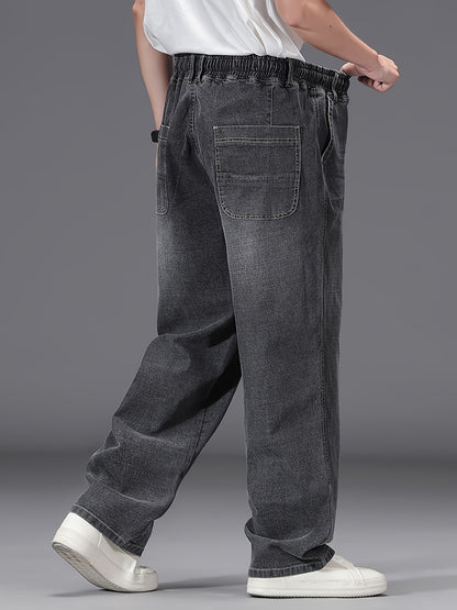 Linea - Jeans azzurri leggeri da uomo, taglia grande, con vita elastica, stile casual, comodi