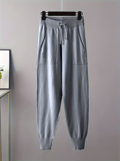 Set a due pezzi, maglione casual a maniche lunghe e pantaloni a V con scollo, senza cintura, lunghezza regolare delle maniche, pantaloni lunghi