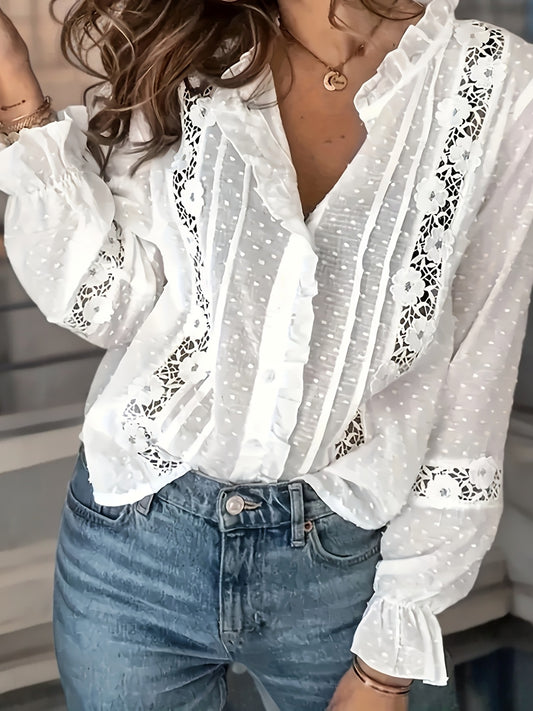 Solid Color Polka Dot Lace Shirt